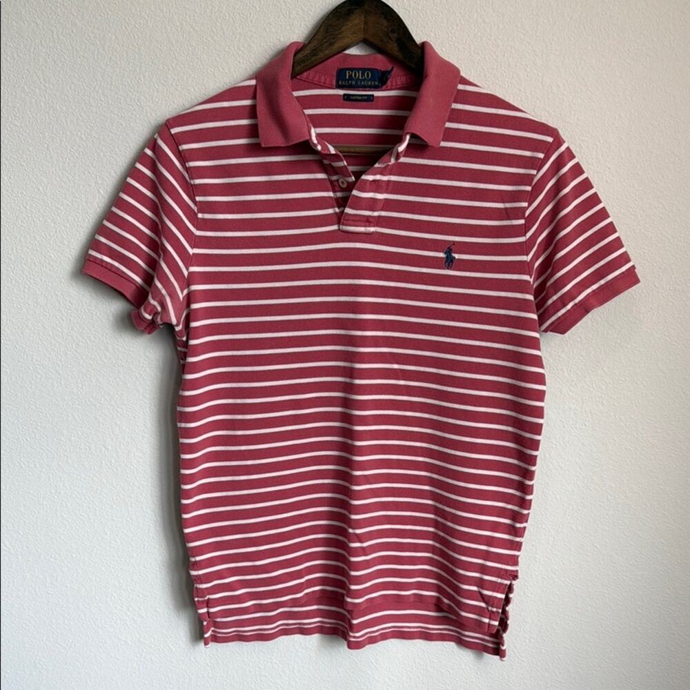 Polo Ralph Lauren Washed Pink/White Striped Custom Fit Polo Shirt Size M